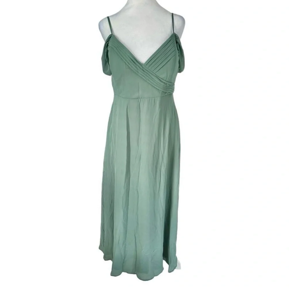 Birdy Grey Spence Chiffon Bridesmaid Dress Sage Long Sage with Pockets Medium - Picture 2 of 14